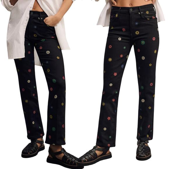 NWT MOTHER The Insider Flood Jeans Black Fresh as a Daisy Size 26 – NWT - Picture 1 of 7